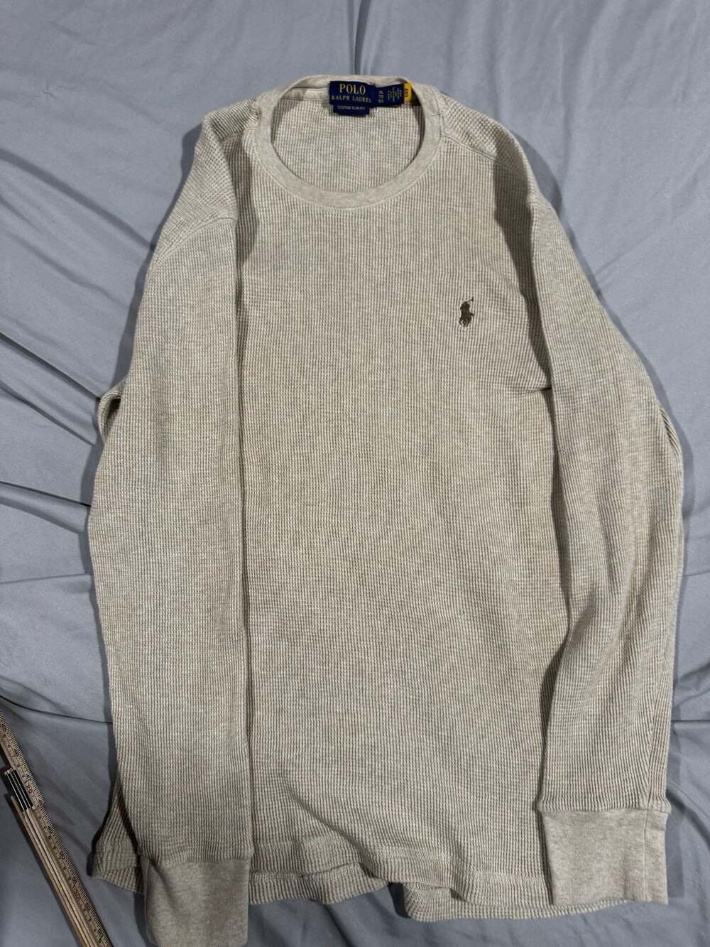 Polo Ralph Lauren Custom Slim Fit Waffle Knit Long Sleeve Shirt Size XL Tan